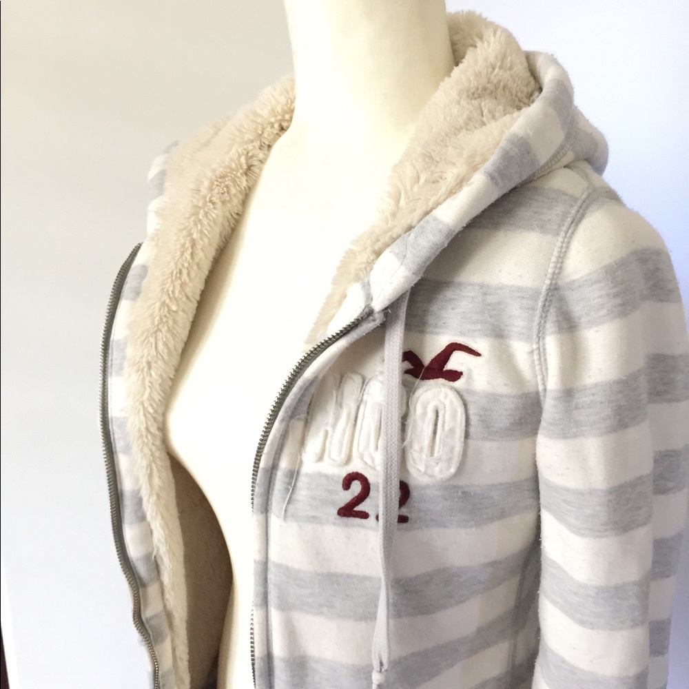Hollister Faux Fur Lined Striped Jacket Hoodie, M